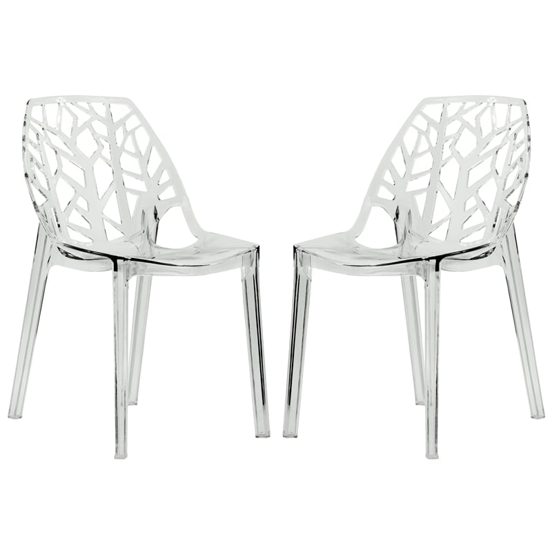 Pemberly Row Modern Plastic Dining Side Chair in Clear (Set of 2)