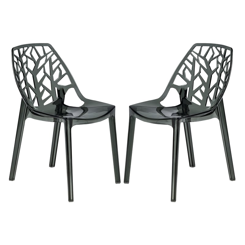 Pemberly Row Modern Plastic Dining Side Chair in Black (Set of 2)