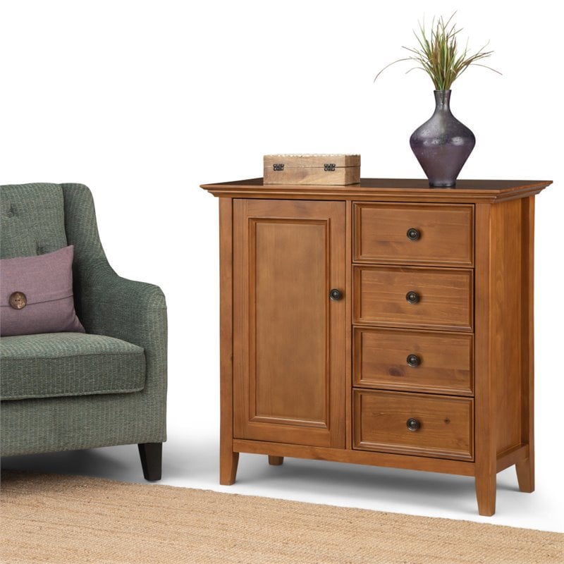 Pemberly Row Solid Wood Storage Cabinet in Light Golden Brown