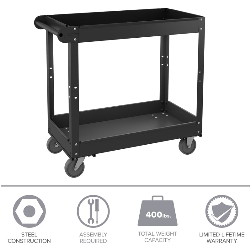 Pemberly Row Reay-To-Assemble Metal Utility Cart 30 x 16 Black