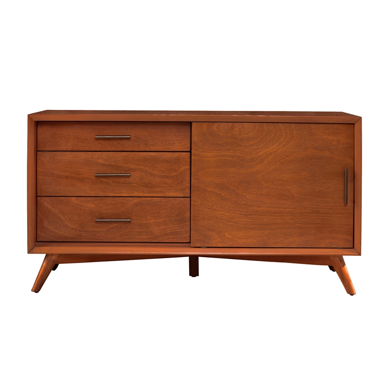 Pemberly Row Contemporary Small Wood TV Console in Acorn Brown