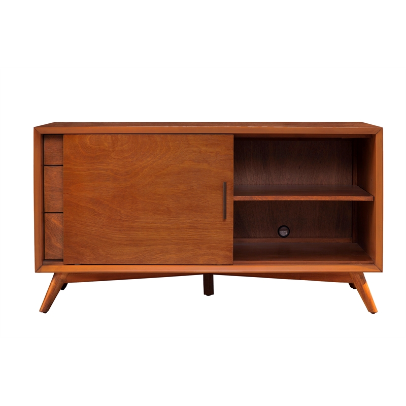 Pemberly Row Contemporary Small Wood TV Console in Acorn Brown