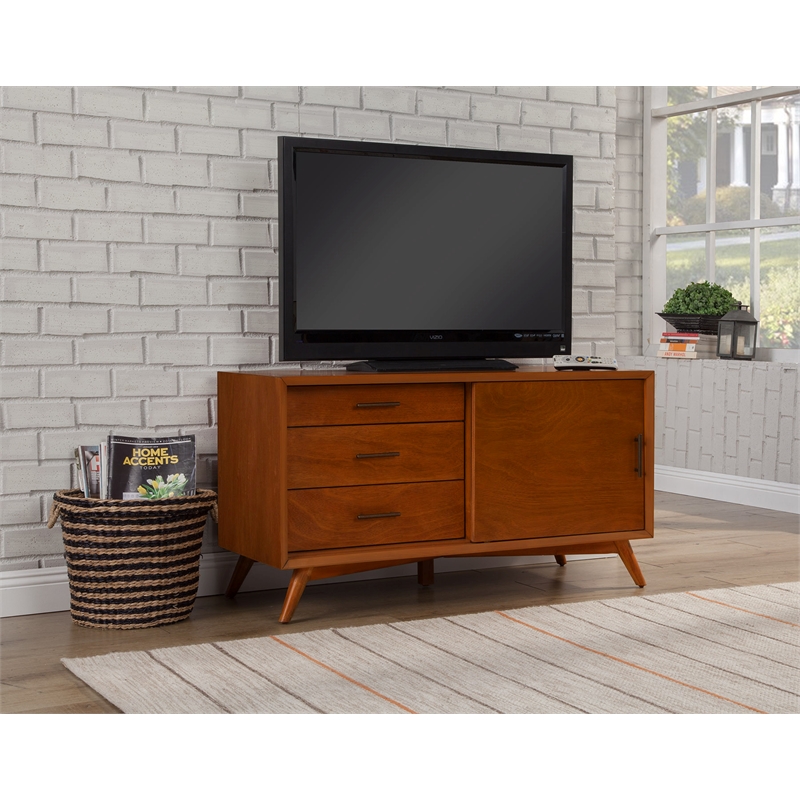 Pemberly Row Contemporary Small Wood TV Console in Acorn Brown