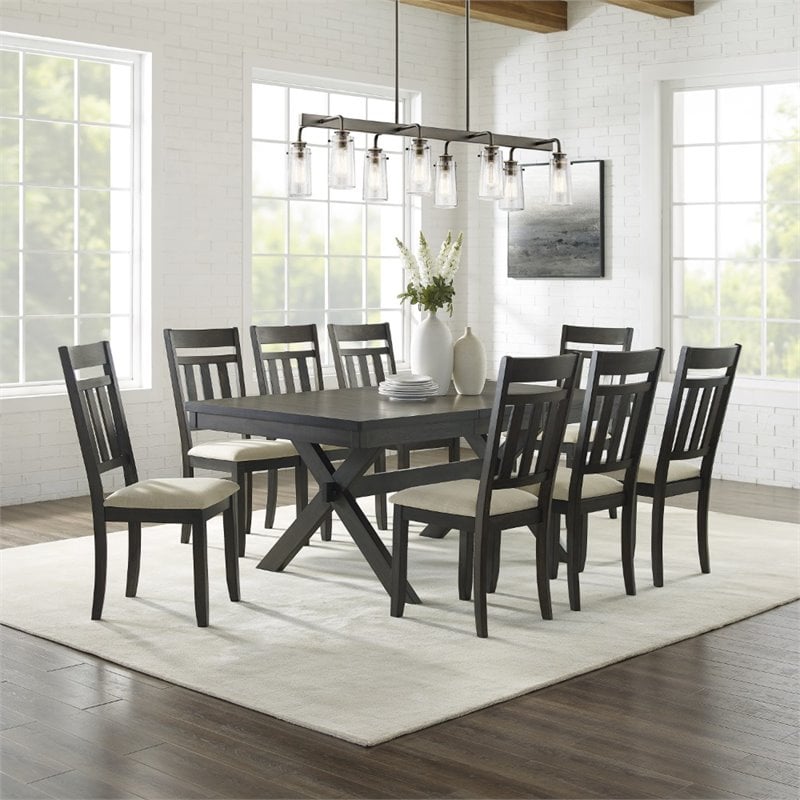 Pemberly Row Contemporary 9 Piece Wood Dining Set in Slate/Cream