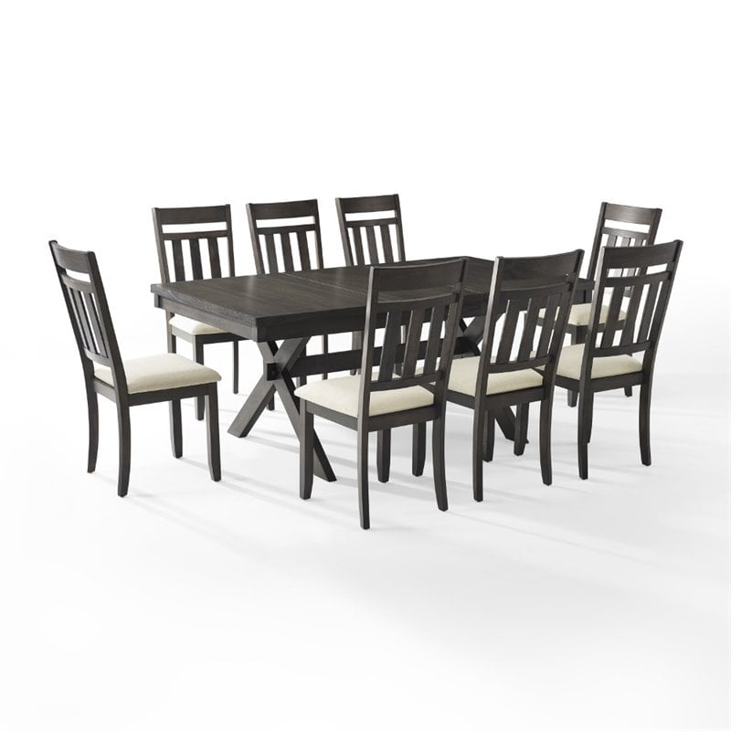Pemberly Row Contemporary 9 Piece Wood Dining Set in Slate/Cream