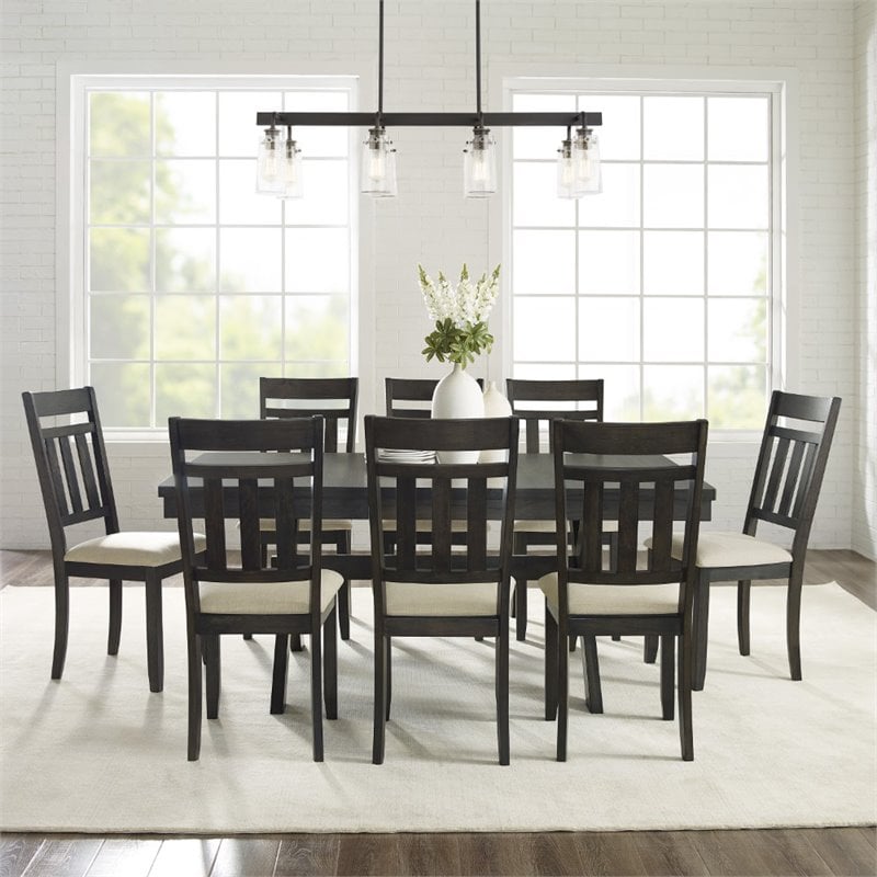 Pemberly Row Contemporary 9 Piece Wood Dining Set in Slate/Cream