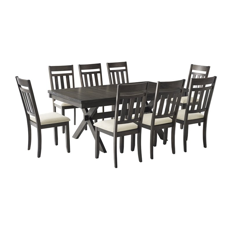 Pemberly Row Contemporary 9 Piece Wood Dining Set in Slate/Cream
