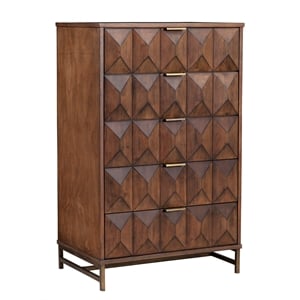 Pemberly Row Contemporary Wood 5 Drawer Chest in Antique Brown
