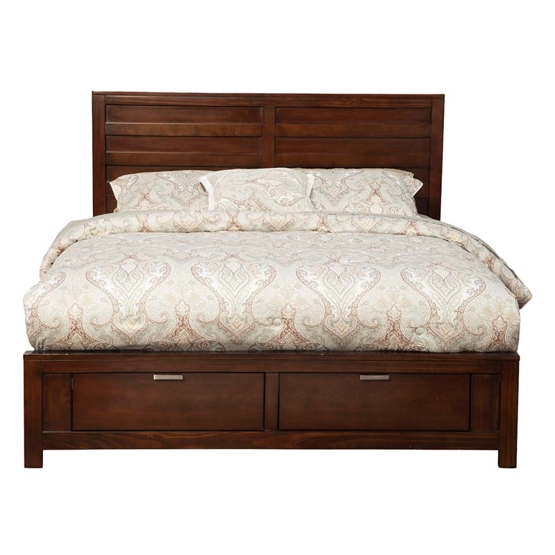 Pemberly Row Wood Eastern King Storage Bed in Cappuccino (Brown)