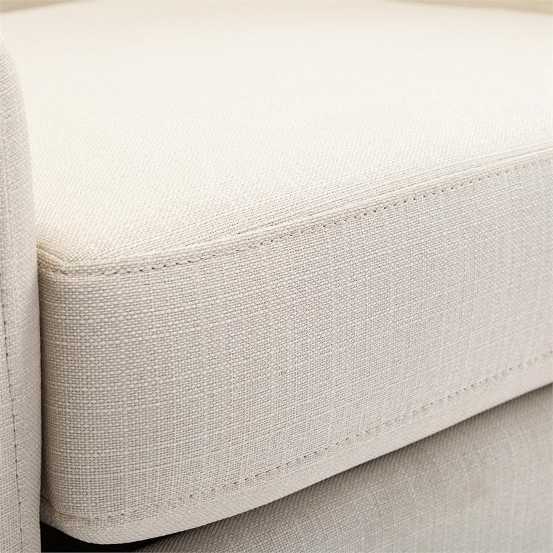 Pemberly Row White Linen Fabric Upholstered Swivel and Rocker Barrel Chair