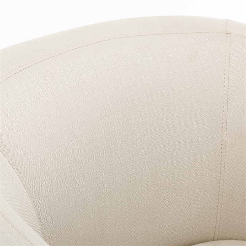 Pemberly Row White Linen Fabric Upholstered Swivel and Rocker Barrel Chair