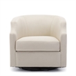 Pemberly Row White Linen Fabric Upholstered Swivel and Rocker Barrel Chair