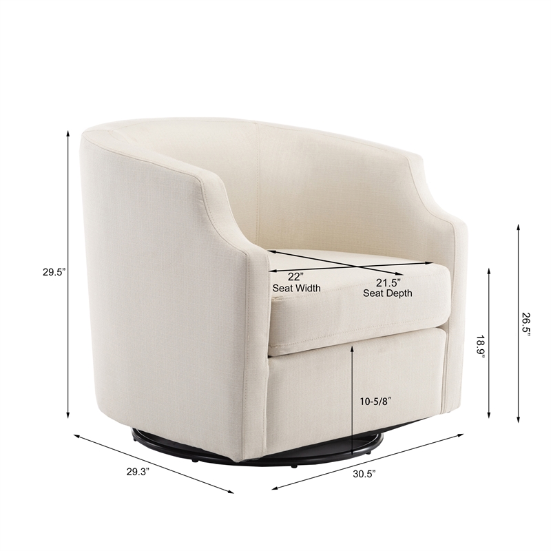 Pemberly Row White Linen Fabric Upholstered Swivel and Rocker Barrel Chair