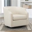Pemberly Row White Linen Fabric Upholstered Swivel and Rocker Barrel Chair