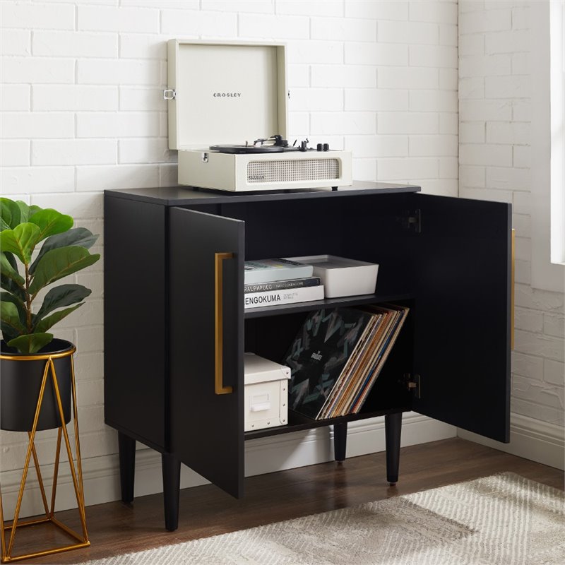 Pemberly Row Contemporary Wood Accent Cabinet in Matte Black