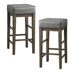 Pemberly Row 29&quot Faux Leather Bar Stool in Antique Gray (Set of 2)