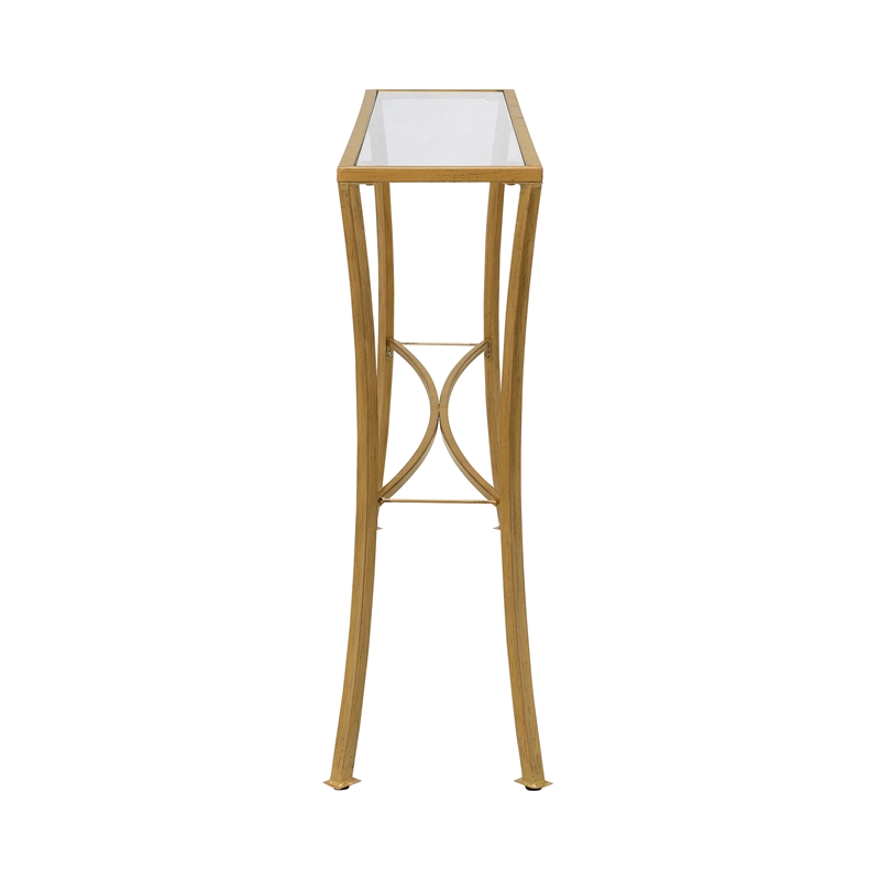 Pemberly Row Contemporary Contemporary Glass Top Console Table in Antique Gold