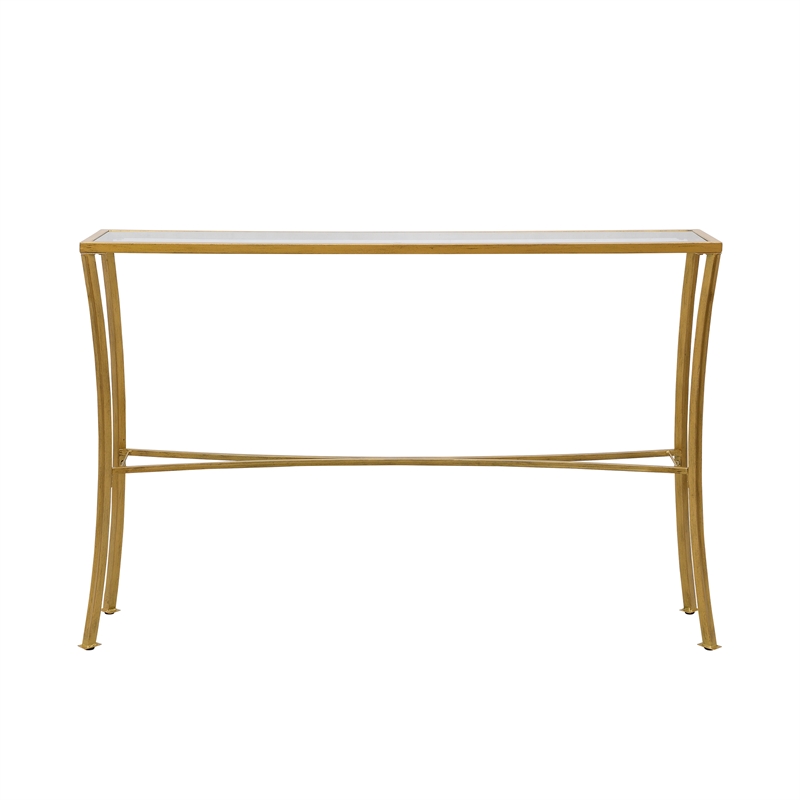 Pemberly Row Contemporary Contemporary Glass Top Console Table in Antique Gold