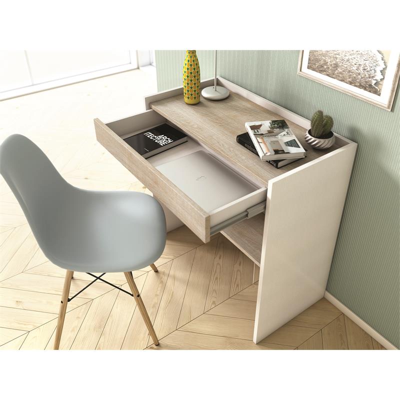 Pemberly Row Modern Engineered Wood Italian Extendable Office Desk in Light Oak