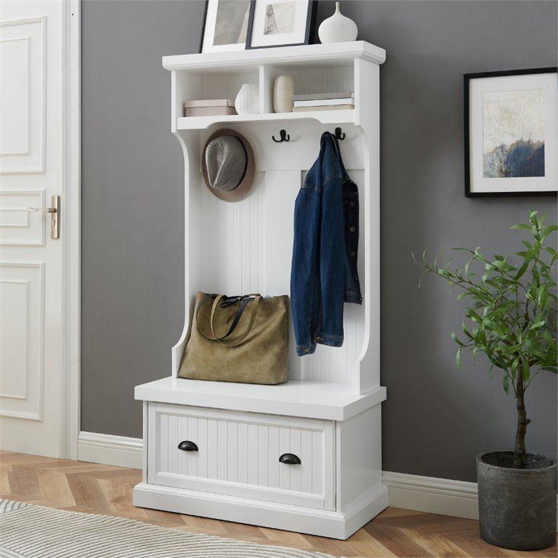 Pemberly Row Contemporary Coastal MDF Wood Hall Tree in White