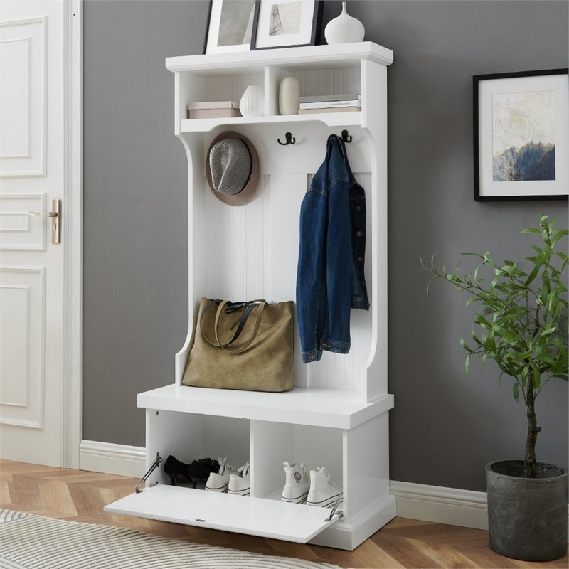 Pemberly Row Contemporary Coastal MDF Wood Hall Tree in White