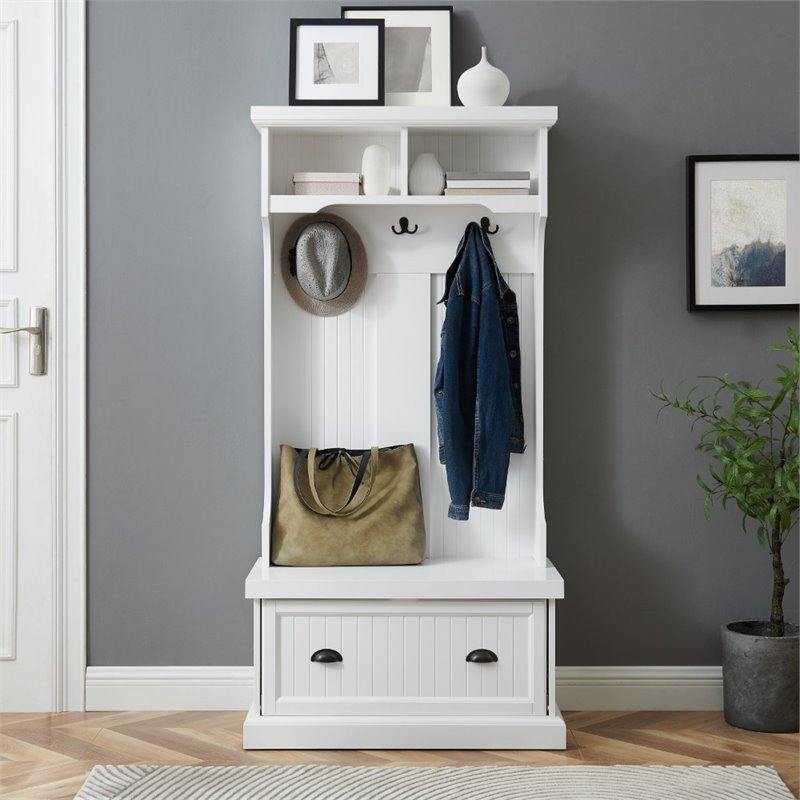 Pemberly Row Contemporary Coastal MDF Wood Hall Tree in White