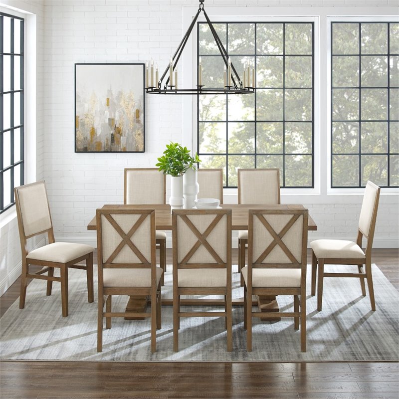 Pemberly Row 9 Piece Contemporary Wood Dining Set in Rustic Brown