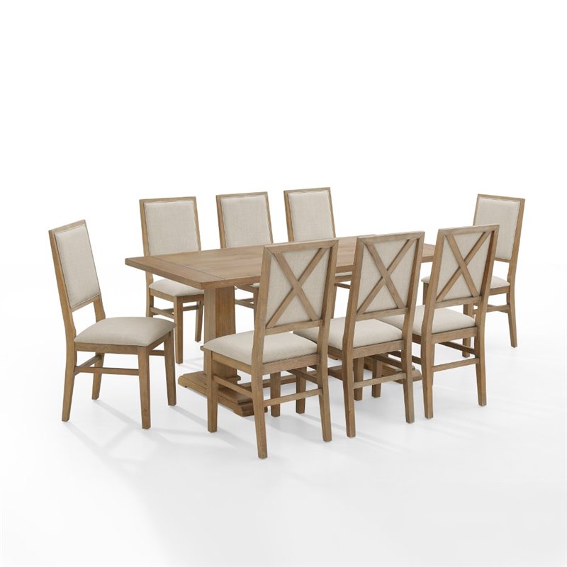 Pemberly Row 9 Piece Contemporary Wood Dining Set in Rustic Brown