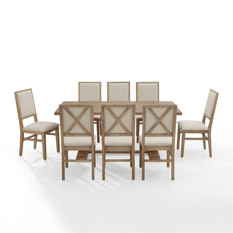 Pemberly Row 9 Piece Contemporary Wood Dining Set in Rustic Brown