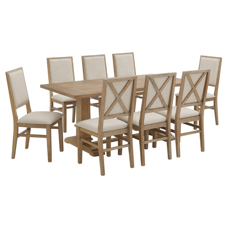 Pemberly Row 9 Piece Contemporary Wood Dining Set in Rustic Brown