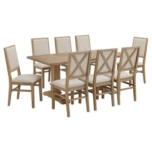 Pemberly Row 9 Piece Contemporary Wood Dining Set in Rustic Brown