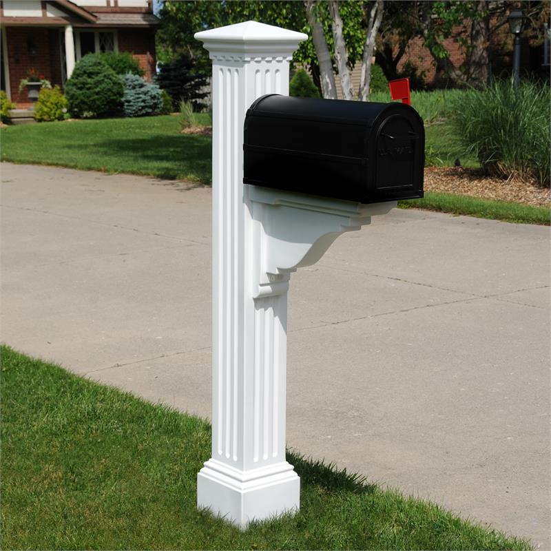 Pemberly Row Weatherproof Traditional Plastic Mail Post in White