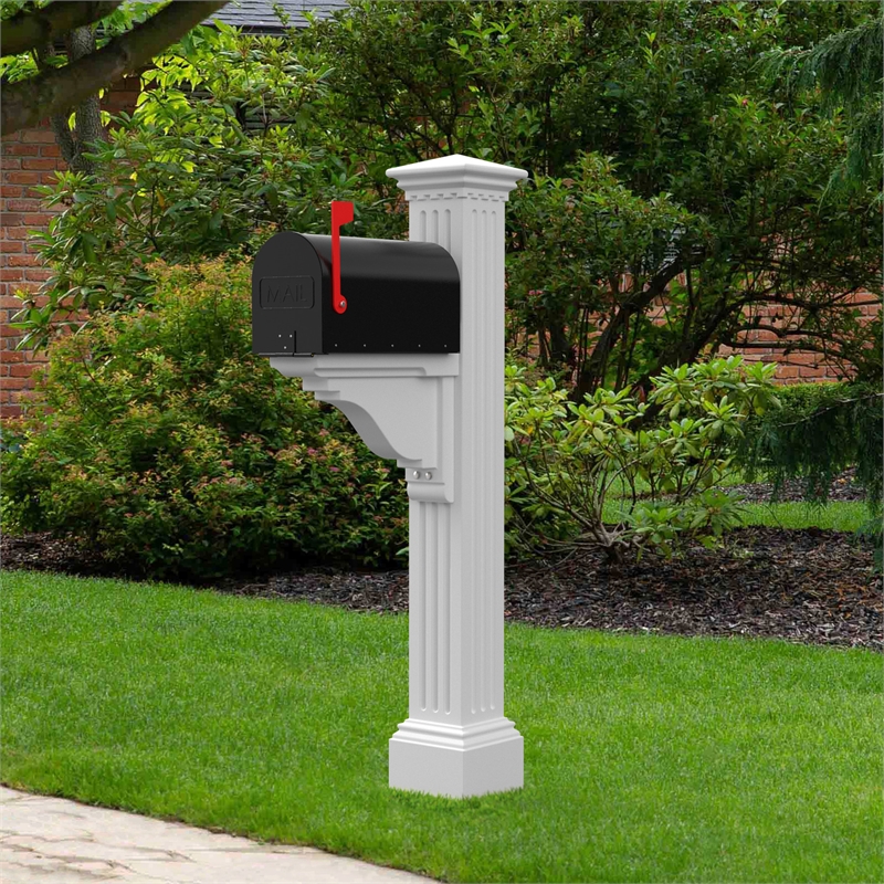 Pemberly Row Weatherproof Traditional Plastic Mail Post in White