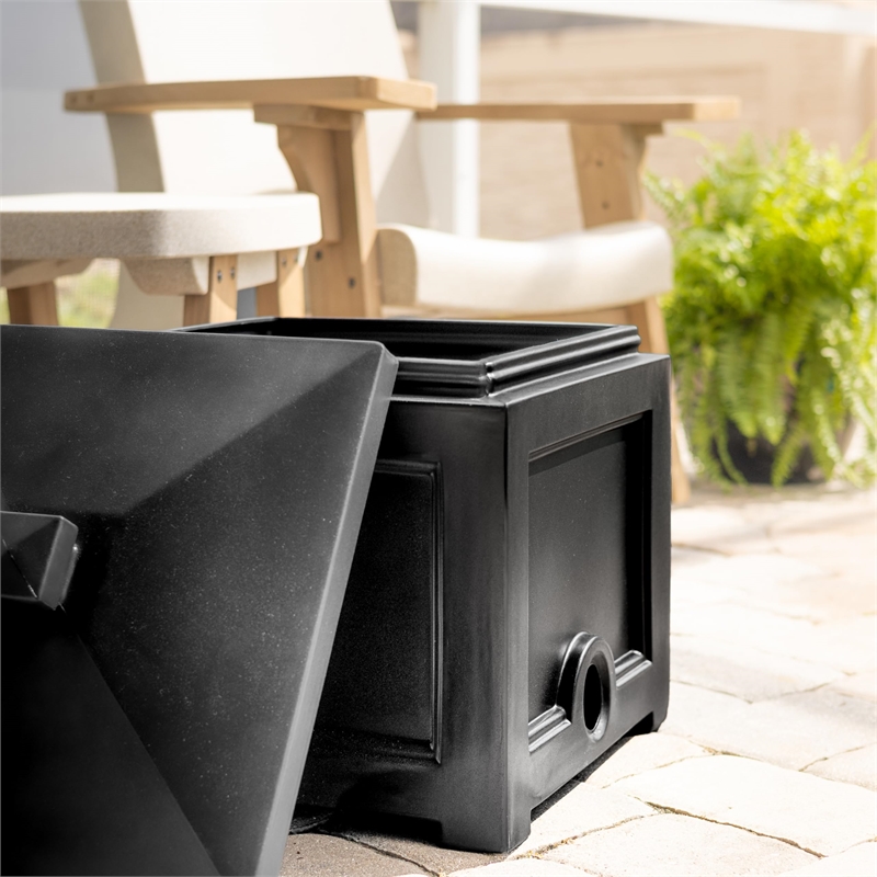 Pemberly Row Traditional Plastic Garden Hose Bin in Black Finish