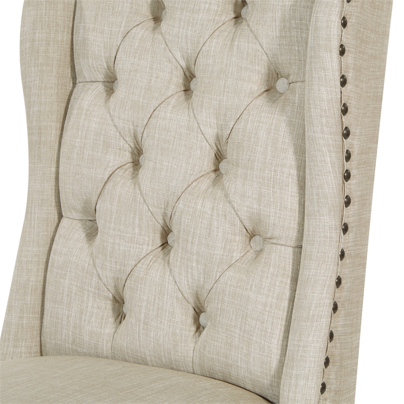 Pemberly Row Contemporary Contemporary Tufted Wing Chair in Linen Cream Fabric
