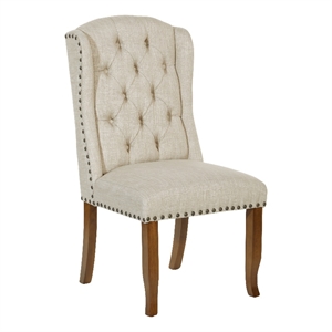 Pemberly Row Contemporary Contemporary Tufted Wing Chair in Linen Cream Fabric