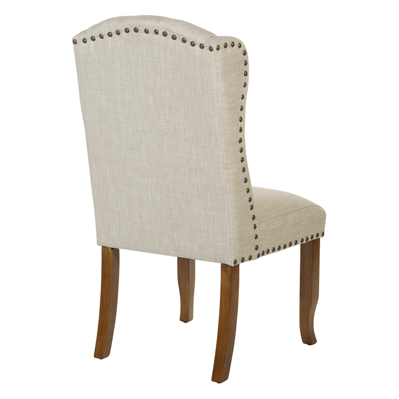 Pemberly Row Contemporary Contemporary Tufted Wing Chair in Linen Cream Fabric