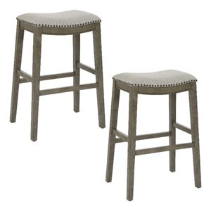 Pemberly Row Saddle Stool 30&quot in Gray Fabric and Antique Gray Base 2-Pack