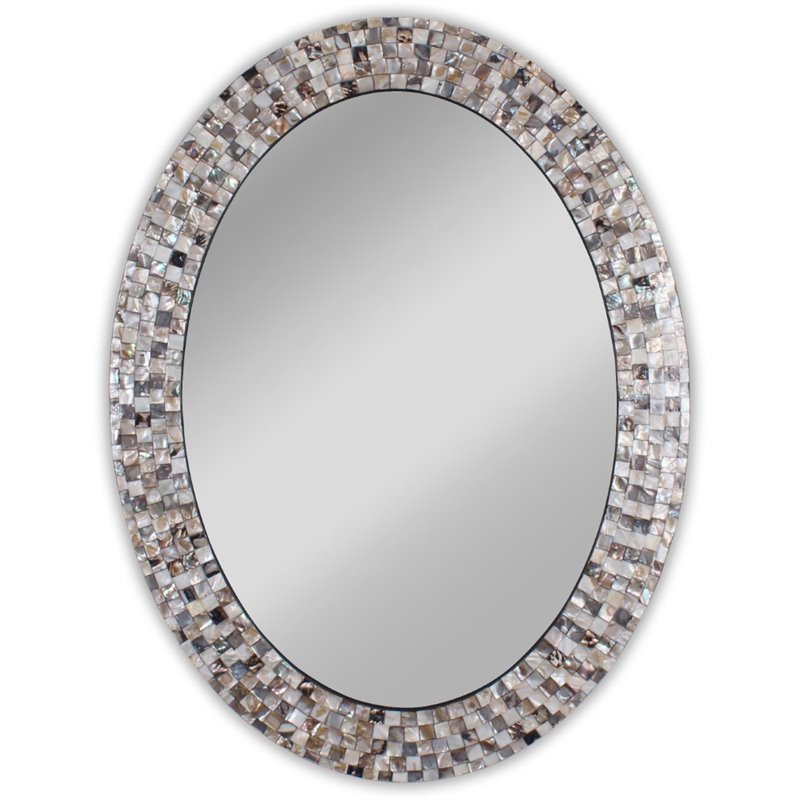 Pemberly Row Vertical Hanging Seashell Oval Framed Wall Mirror 35