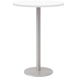Pemberly Row 30&quot Round Wood Top Bar Table in Designer White and Silver