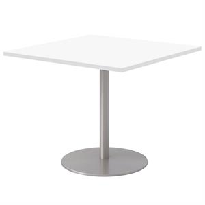 Pemberly Row 36&quot Square Pedestal Table - Designer White Top - Silver Base