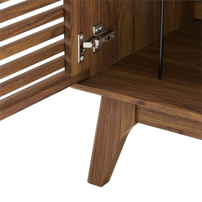 Pemberly Row Wood & Vinyl Record Display Stand with Hinged Door in Walnut