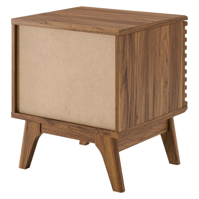Pemberly Row Wood & Vinyl Record Display Stand with Hinged Door in Walnut