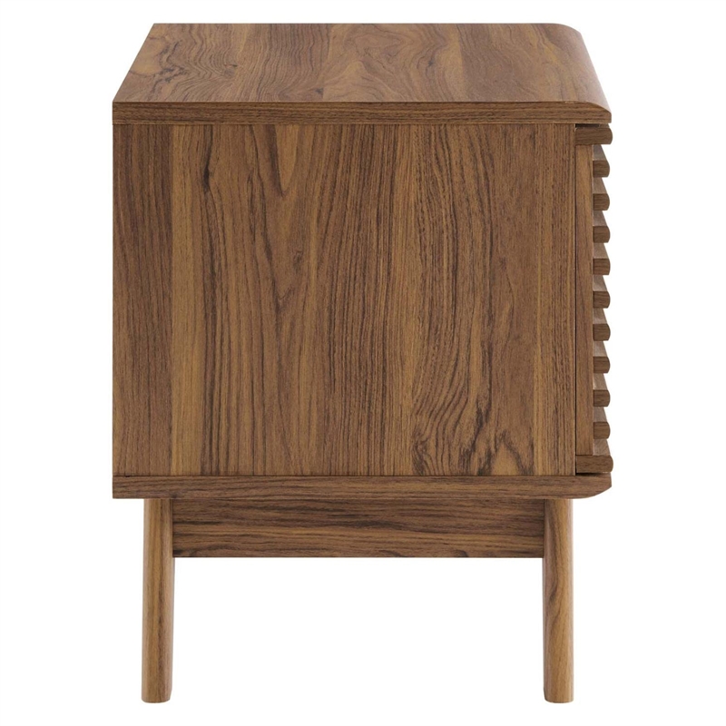 Pemberly Row Wood & Vinyl Record Display Stand with Hinged Door in Walnut
