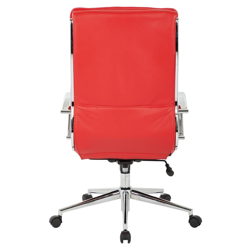 Pemberly Row High Back Manager's Faux Leather Chair in Red with Chrome Base