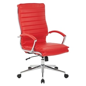 Pemberly Row High Back Manager's Faux Leather Chair in Red with Chrome Base