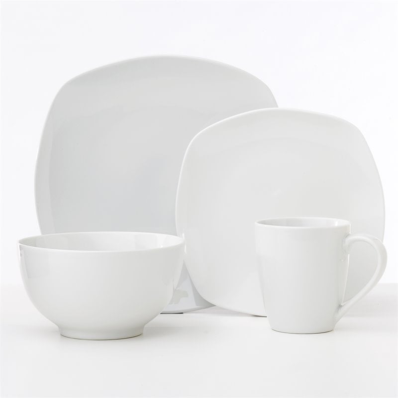 Pemberly Row Porcelain Dinner Set 16 Piece Metric Soft Square