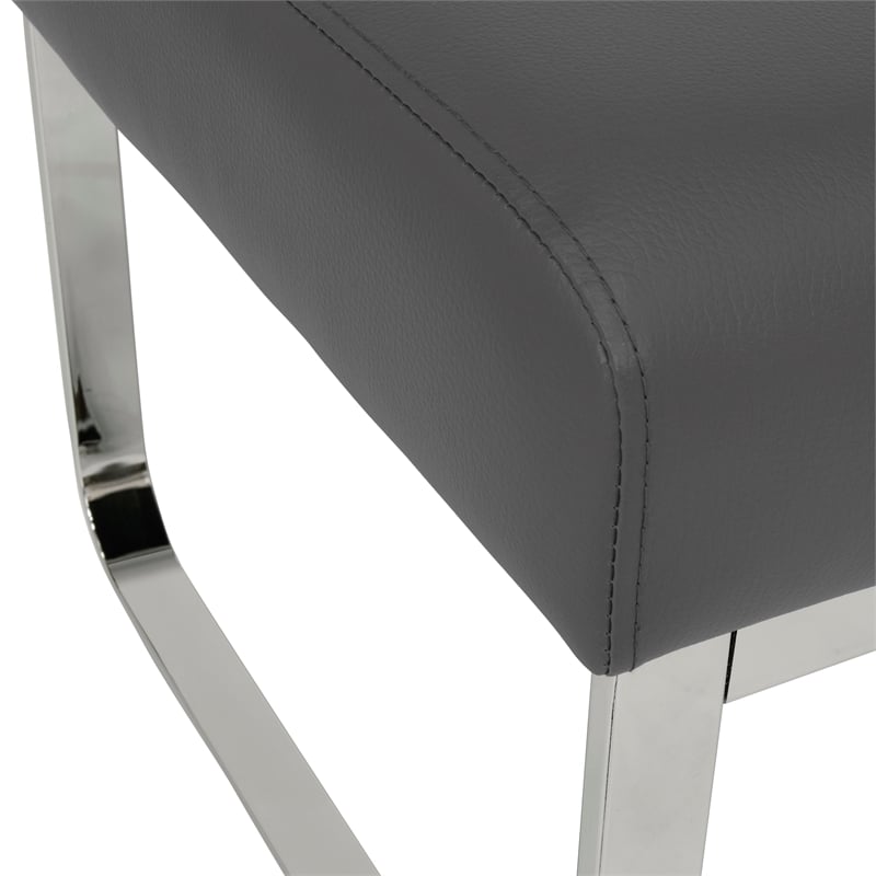 Pemberly Row Contemporary Blended Leather Ottoman in Smoke Gray
