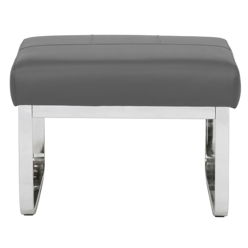 Pemberly Row Contemporary Blended Leather Ottoman in Smoke Gray
