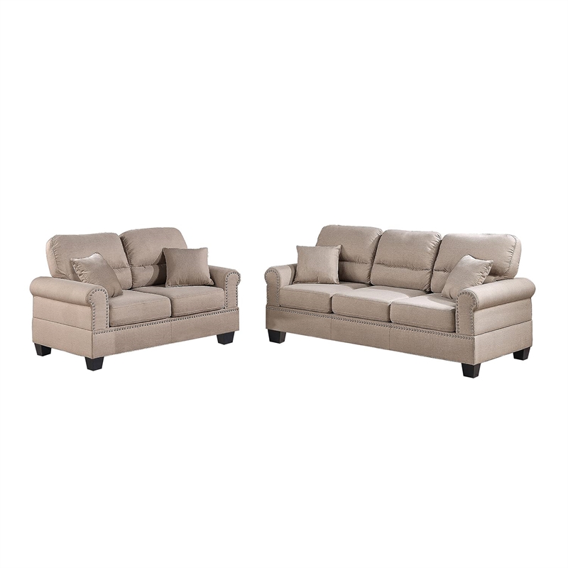 Pemberly Row 2 Piece Fabric Sofa and Loveseat Set in Sand Tan Color